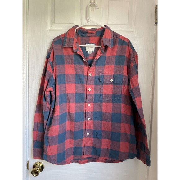 American Eagle Men's Long Sleeve Button Down Plaid Shirt Super Soft L Red & Blue - Picture 1 of 6
